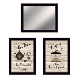 "Enjoy Tea Time" 3-Piece Vignette by Trendy Decor 4U, Ready to Hang Framed Print, Black Frame B06788219