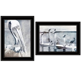 "Pelican Party" 2-Piece Vignette by Bluebird Barn, Ready to Hang Framed Print, Black Frame B06788270