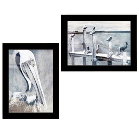 "Pelican Party" 2-Piece Vignette by Bluebird Barn, Ready to Hang Framed Print, Black Frame B06788271