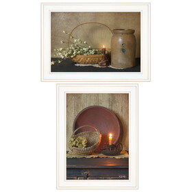 "Candle Light & Flowers" 2-Piece Vignette by Susie Boyer, Ready to Hang Framed Print, White Frame B06788305