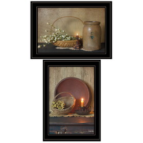 "Candle Light & Flowers" 2-Piece Vignette by Susie Boyer, Ready to Hang Framed Print, Black Frame B06788306