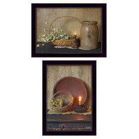 "Candle Light & Flowers" 2-Piece Vignette by Susie Boyer, Ready to Hang Framed Print, Black Frame B06788307