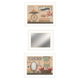 "Country Bath III Collection" 3-Piece Vignette by Pam Britton, Ready to Hang Framed Print, White Frame B06788315