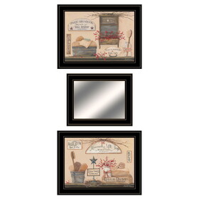 "Wash Room Collection" 3-Piece Vignette by Pam Britton, Ready to Hang Framed Print, Black Frame B06788325