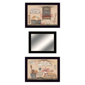 "Wash Room Collection" 3-Piece Vignette by Pam Britton, Ready to Hang Framed Print, Black Frame B06788328