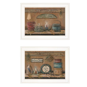"Shelf Treasures" 2-Piece Vignette by Pam Britton, Ready to Hang Framed Print, White Frame B06788347