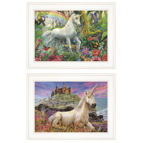 "Unicorn's for You" 2-Piece Vignette by Ed Wargo, Ready to Hang Framed Print, White Frame B06788361