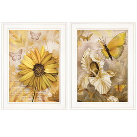 "Flowers & Butterflies" 2-Piece Vignette by Ed Wargo, Ready to Hang Framed Print, White Frame B06788363