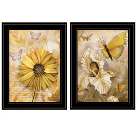 "Flowers & Butterflies" 2-Piece Vignette by Ed Wargo, Ready to Hang Framed Print, Black Frame B06788365