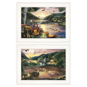 "Lakefront Camping" 2-Piece Vignette by Ed Wargo, Ready to Hang Framed Print, White Frame B06788369