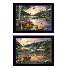 Lakefront Camping 2-Piece Vignette by Ed Wargo, Ready to Hang Framed Print, Black Frame B06788373