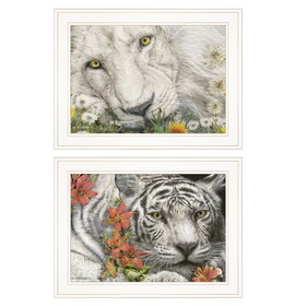 "Tiger Lily Dandy Lion" 2-Piece Vignette by Ed Wargo, Ready to Hang Framed Print, White Frame B06788383