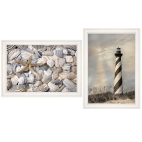 "Cape Hatteras Lighthouse and Sea Shells Collection" 2-Piece Vignette by Lori Deiter, Ready to Hang Framed Print, White Frame B06788410