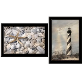 "Cape Hatteras Lighthouse and Sea Shells Collection" 2-Piece Vignette by Lori Deiter, Ready to Hang Framed Print, Black Frame B06788411