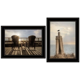by The Sea By 2-Piece Vignette by Lori Deiter, Ready to Hang Framed Print, Black Frame B06788413
