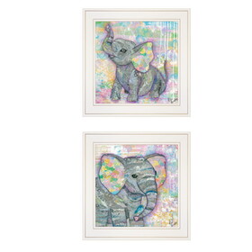 "Elephant I & II" 2-Piece Vignette by Lisa Morales, Ready to Hang Framed Print, White Frame B06788416