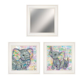 "Elephant I & II" 3-Piece Vignette by Lisa Morales, Ready to Hang Framed Print, White Frame B06788417