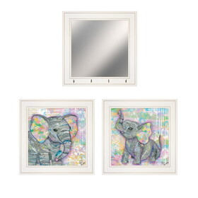 "Elephant I & II" 3-Piece Vignette by Lisa Morales, Ready to Hang Framed Print, White Frame B06788418