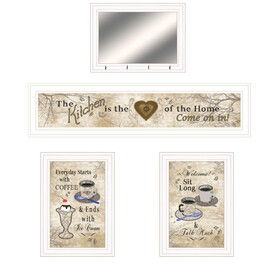 "Love of Nature Kitchen " 4-Piece Vignette by Trendy Decor 4U, Ready to Hang Framed Print, White Frame B06788429