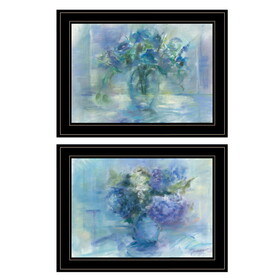 "Susie's Blue Bouquet" 2-Piece Vignette by Tracy Owen, Ready to Hang Framed Print, Black Frame B06788446