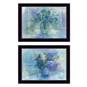 "Susie's Blue Bouquet" 2-Piece Vignette by Tracy Owen, Ready to Hang Framed Print, Black Frame B06788448