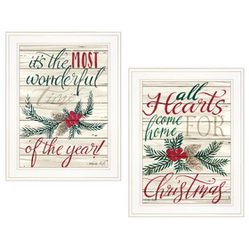 "All Hearts Come Home for Christmas" 2-Piece Vignette by Artisan Cindy Jacobs, Ready to Hang Framed Print, White Frame B06788738