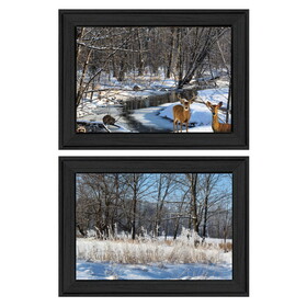 "Great Outdoors-Nature/Winter Forest" 2-Piece Vignette by Trendy Decor 4U, Ready to Hang Framed Print, Black Frame B06788744