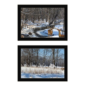 "Great Outdoors-Nature/Winter Forest" 2-Piece Vignette by Trendy Decor 4U, Ready to Hang Framed Print, Black Frame B06788746