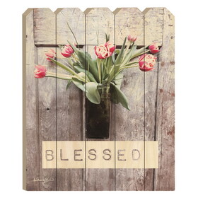 "Blessed Tulips" by Artisan Anthony Smith, Printed on Wooden Picket Fence Wall Art B06788747