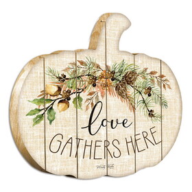 "Love Gathers Here" by Artisan Cindy Jacobs Printed on Wooden Pumpkin Wall Art B06788763