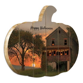 "Happy Halloween" by Artisan Lori Deiter Printed on Wooden Pumpkin Wall Art B06788791