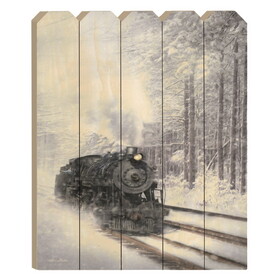 "Snowy Locomotive" by Artisan Lori Deiter, Printed on Wooden Picket Fence Wall Art B06788801