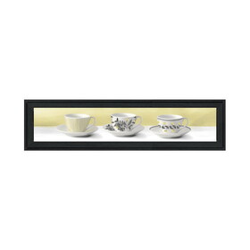 "Stack of Tea Cups -Yellow" by House Fenway, Ready to Hang Framed Print, Black Frame B06789048