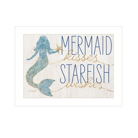 "Mermaid Kisses Starfish Wishes" by Kate Sherrill, Ready to Hang Framed Print, White Frame B06789113