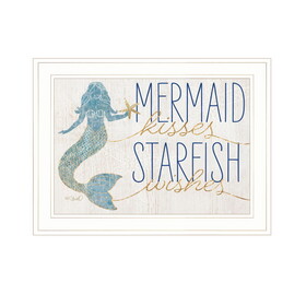 "Mermaid Kisses Starfish Wishes" by Kate Sherrill, Ready to Hang Framed Print, White Frame B06789114