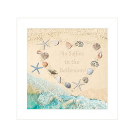 "No Selfies in the Bathroom - Sea" by Trendy Decor 4U, Ready to Hang Framed Print, White Frame B06789233