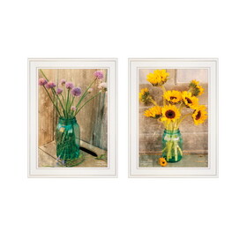 "Country Sunflowers & Chives" 2-Piece Vignette by Anthony Smith, Ready to Hang Framed Print, White Frame B06789314