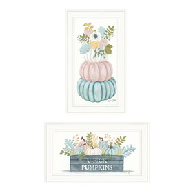 "Floral Pumpkins 1" 2-Piece Vignette by Sara Baker, Ready to Hang Framed Print, White Frame B06789317