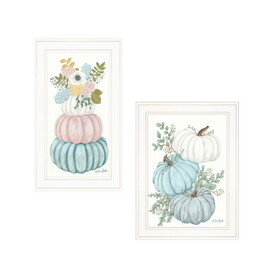 "Floral Pumpkins 2" 2-Piece Vignette by Sara Baker, Ready to Hang Framed Print, White Frame B06789318