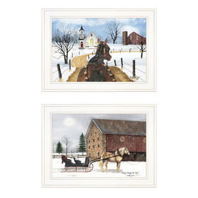 "Sleigh Bells Ringing" 2-Piece Vignette by Billy Jacobs, Ready to Hang Framed Print, White Frame B06789322