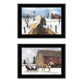 "Sleigh Bells Ring" 2-Piece Vignette by Billy Jacobs, Ready to Hang Framed Print, Black Frame B06789323