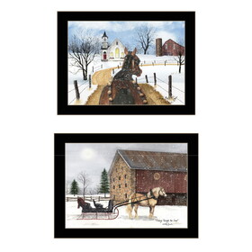 "Sleigh Bells Ring" 2-Piece Vignette by Billy Jacobs, Ready to Hang Framed Print, Black Frame B06789324