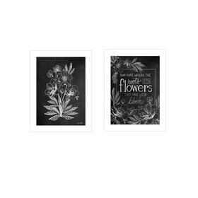 "Vintage Flowers in Bloom" 2-Piece Vignette by HOUSE FENWAY, Ready to Hang Framed Print, White Frame B06789377