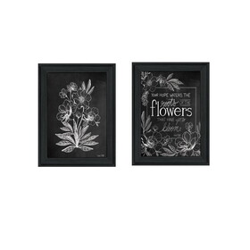 "Vintage Flowers in Bloom" 2-Piece Vignette by HOUSE FENWAY, Ready to Hang Framed Print, Black Frame B06789379