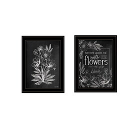 "Vintage Flowers in Bloom" 2-Piece Vignette by HOUSE FENWAY, Ready to Hang Framed Print, Black Frame B06789380