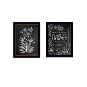 "Vintage Flowers in Bloom" 2-Piece Vignette by HOUSE FENWAY, Ready to Hang Framed Print, Black Frame B06789381