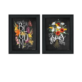 "Love Grows Here" 2-Piece Vignette by House Fenway, Ready to Hang Framed Print, Black Frame B06789382