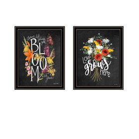 "Love Grows Here" 2-Piece Vignette by House Fenway, Ready to Hang Framed Print, Black Frame B06789383