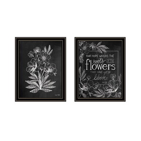 "Vintage Chalkboard Blooms" 2-Piece Vignette by House Fenway, Ready to Hang Framed Print, Black Frame B06789386