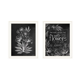 "Vintage Chalkboard Blooms" 2-Piece Vignette by House Fenway, Ready to Hang Framed Print, White Frame B06789387